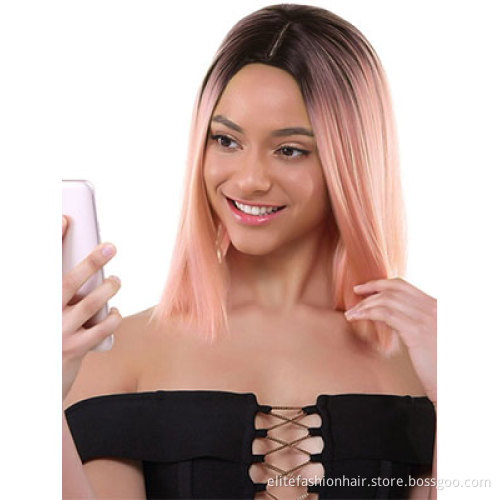Silky Straight Brazilian Virgin Hair Lace Frontal Wigs Rose Pink Bob Wigs for Black Women T-part Lace Front Human Hair Bob Wigs